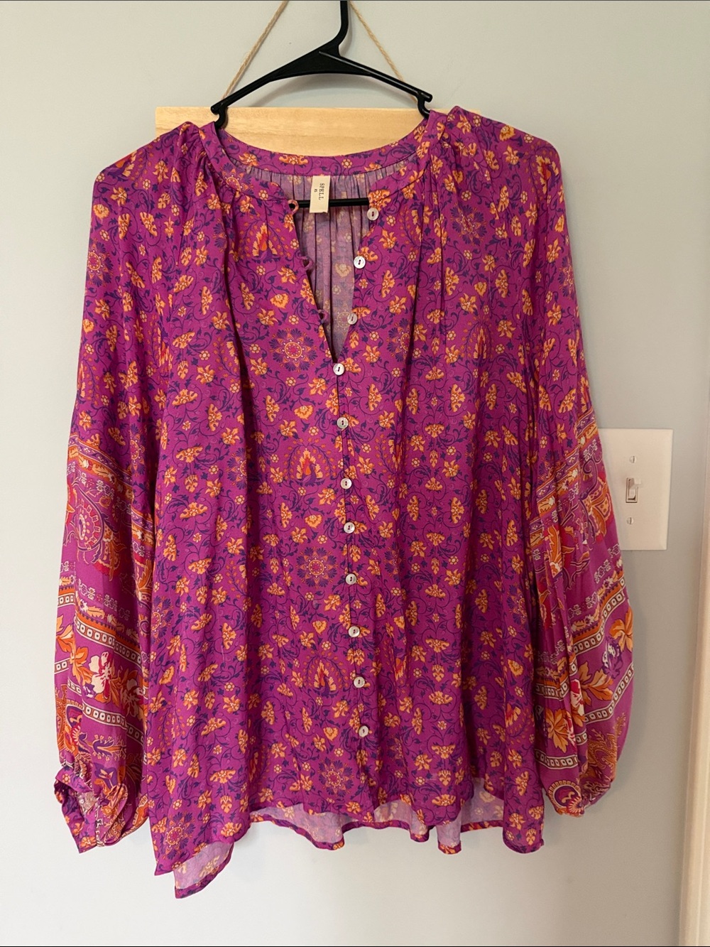 Spell Purple & Yellow Floral Button-Up Boho Blouse